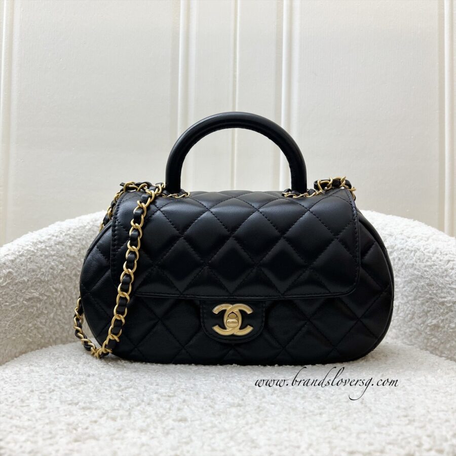Chanel 24C Top Handle Flap Bag in Black Lambskin and AGHW (Model: ) | Studio Nafay
