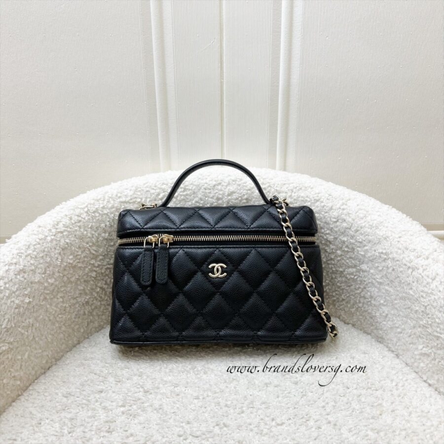 [Below Retail!] Chanel 25P Vanity / Clutch with Chain (LP Style Bag) in Black Caviar and LGHW (Model: ) | Studio Nafay