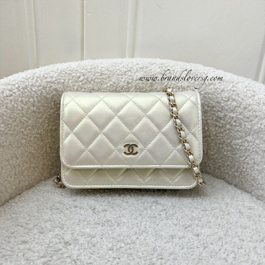 Chanel Mini Wallet On Chain WOC in 20B Iridescent Ivory Lambskin and LGHW (Model: ) Crossbody | Studio Nafay
