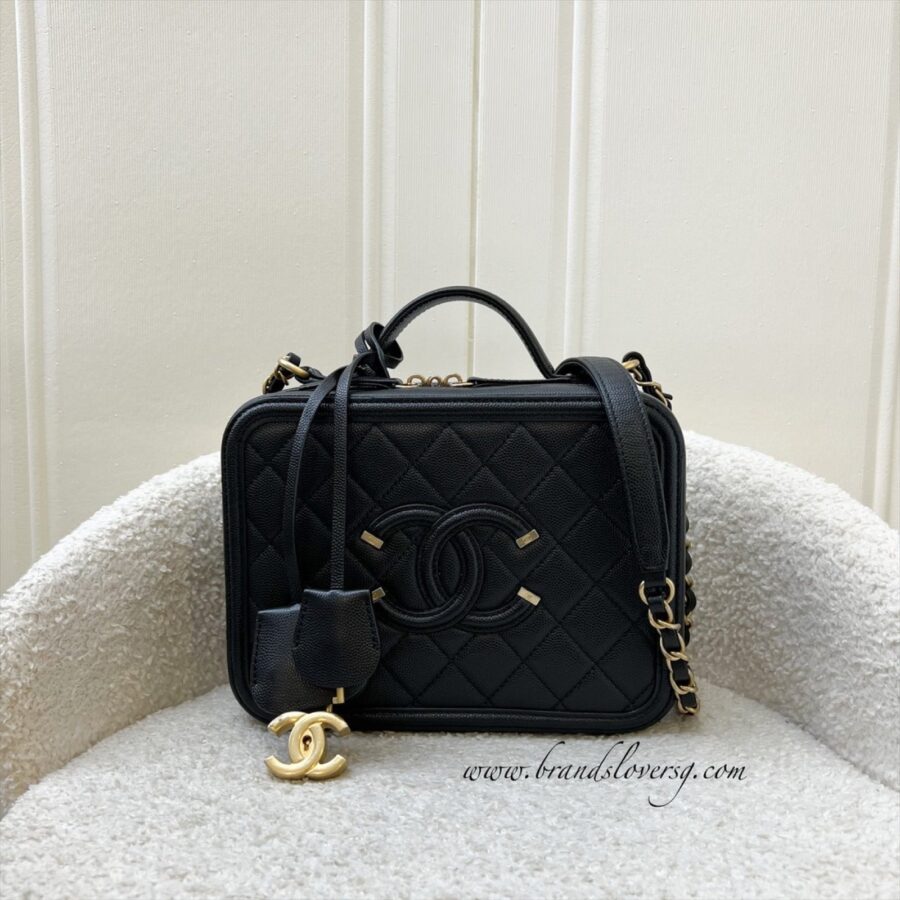 Chanel Medium Filigree Vanity Bag in Black Caviar, Black Trim and AGHW (Model: ) | Studio Nafay