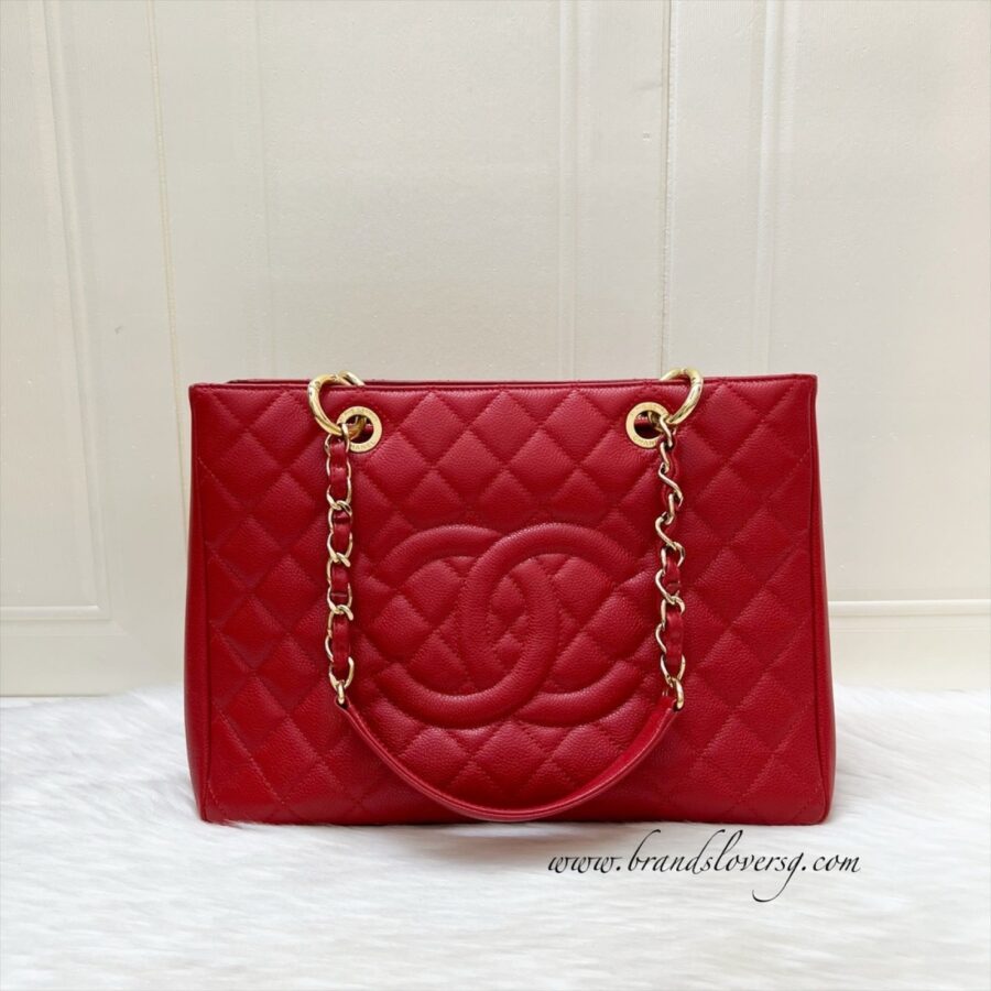 Chanel Grand Shopping Tote GST in Red Caviar and GHW | Studio Nafay