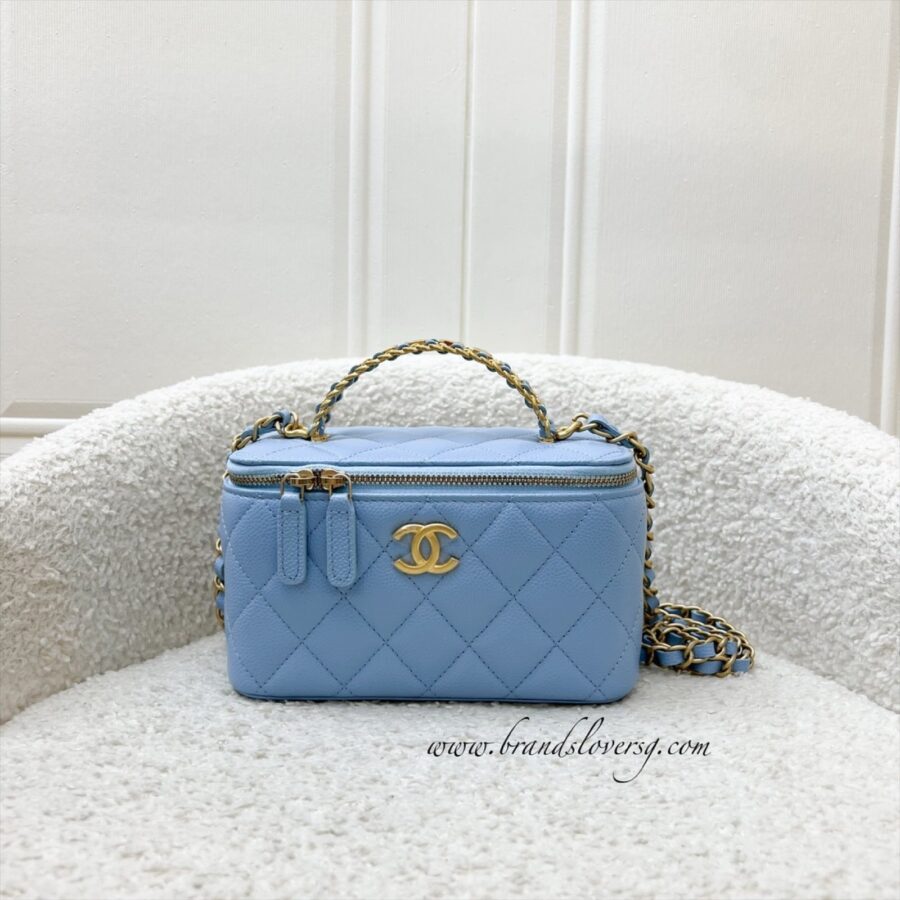 Chanel 22S "Pick Me Up" Vanity with Top Handle in Baby Blue Caviar and AGHW (Model: ) Handbag | Studio Nafay