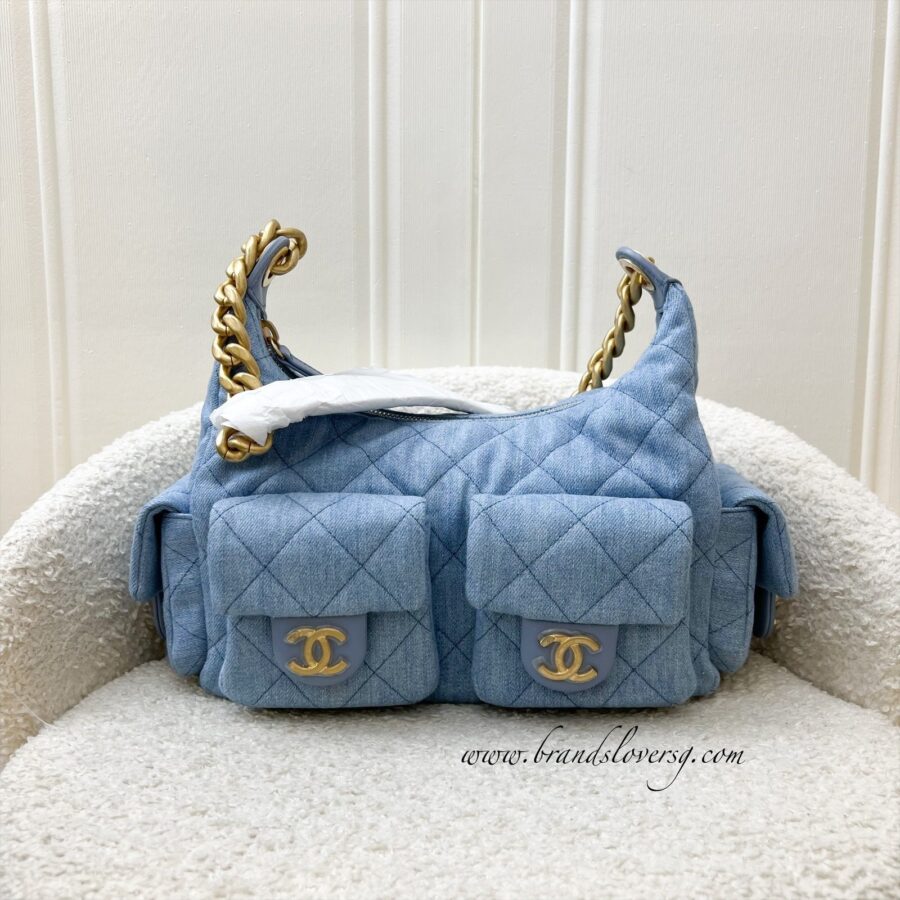 Chanel 25C Large Hobo Bag in Light Blue Washed Fabric and AGHW (Model: ) | Studio Nafay