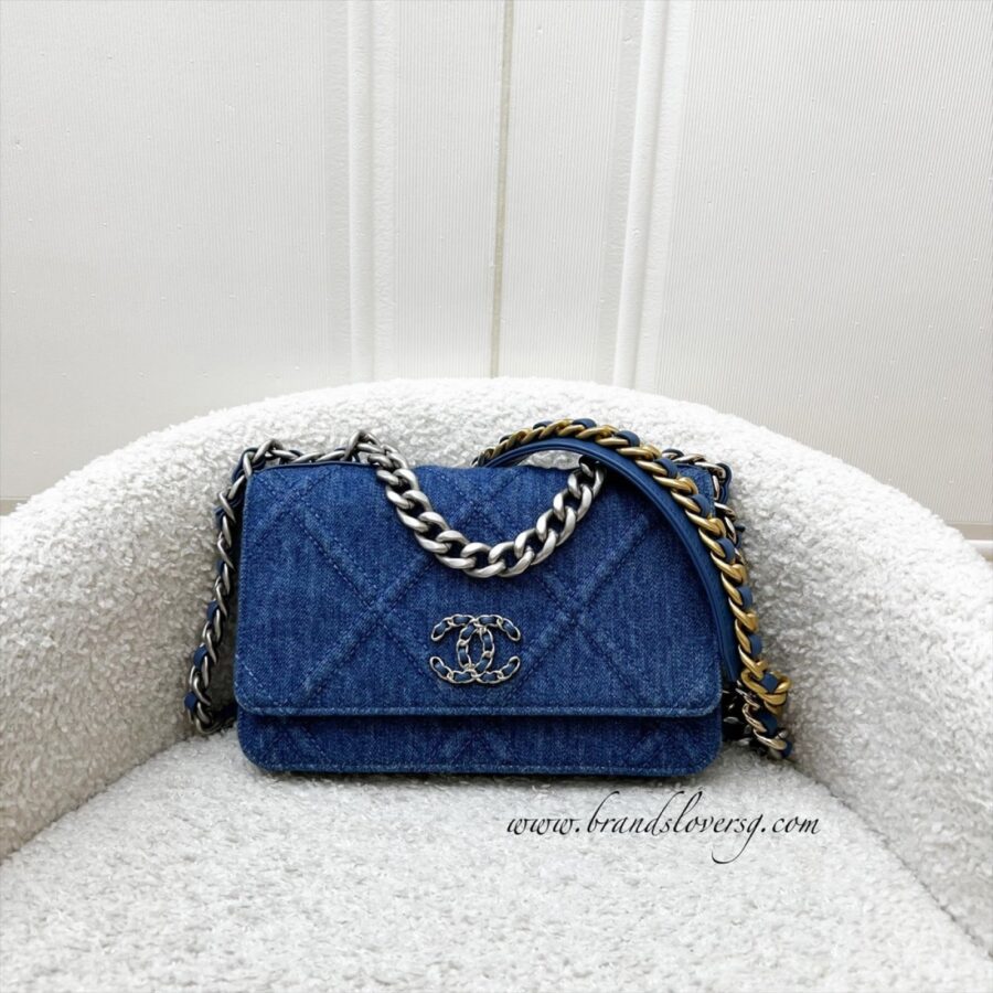 Chanel 19 Wallet on Chain WOC in Dark Blue and SHW Crossbody | Studio Nafay