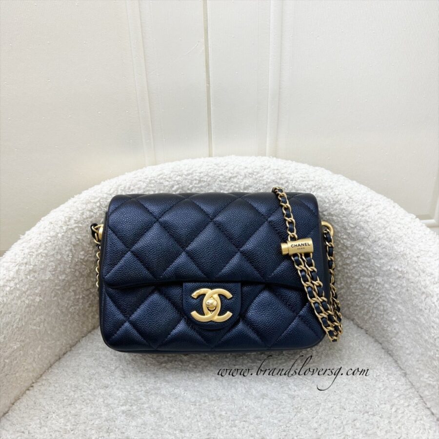Chanel 21K Perfect Mini Flap Bag with Adjustable Chain in Iridescent Black (Midnight) Caviar and AGHW (Model: ) | Studio Nafay