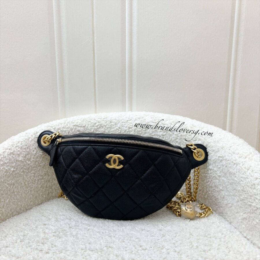 Chanel 24P Heart Adjustable Chain Waist Bag in Black Caviar and AGHW (Model: ) | Studio Nafay