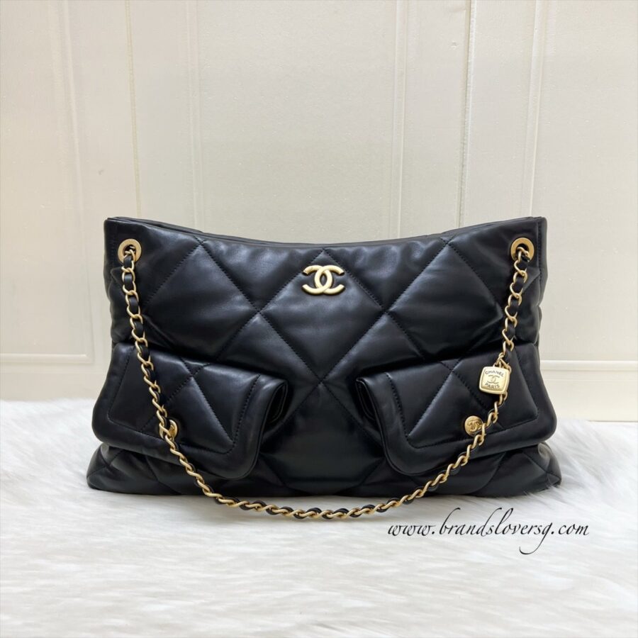 [Brand New - Oct ] Chanel 25K Shoulder Shopping Bag in Black Lambskin and AGHW | Studio Nafay