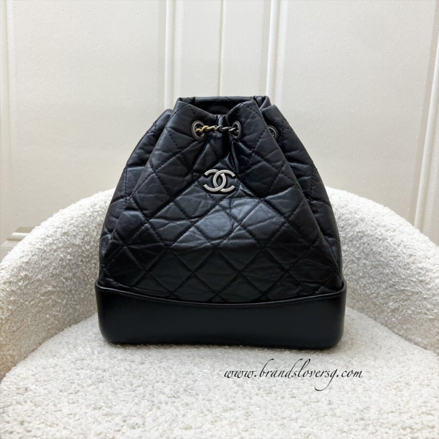 Chanel Small Gabrielle Backpack in Black Distressed Calfskin and 3-Tone HW | Studio Nafay