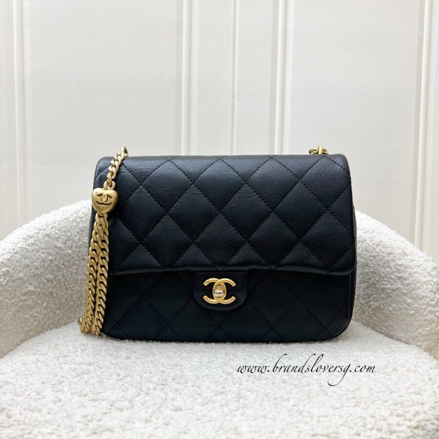 Chanel 23P / 24P Heart Adjustable Chain Small / Medium 24cm Flap Bag in Black Caviar AGHW (Model: ) | Studio Nafay
