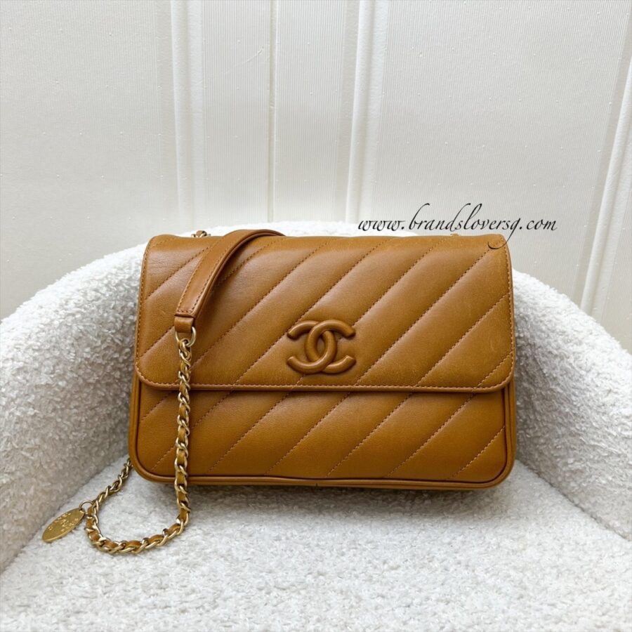 Chanel Diagonal Quilted Small Flap Bag in Caramel Brown Leather and AGHW | Studio Nafay