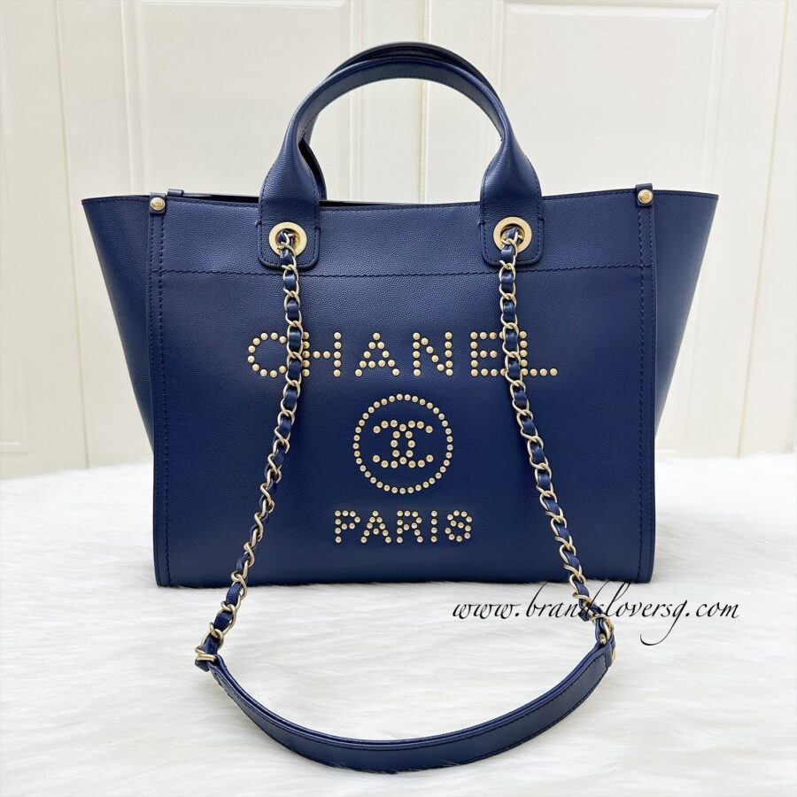 Chanel Small / Medium Deauville Tote in Navy Caviar and AGHW | Studio Nafay