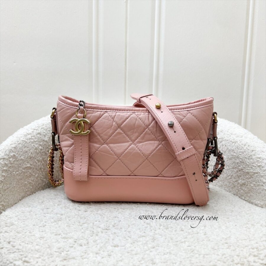 Chanel Small Gabrielle Hobo in Pink Distressed Calfskin, Pink Base and 3-Tone HW Shoulder Bag | Studio Nafay