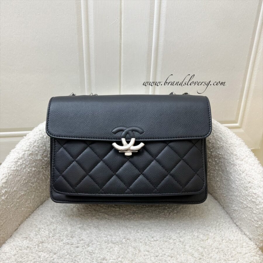 Chanel Seasonal Medium Flap Bag with 2-tone CC Logo in Black Caviar and SHW (Model: ) | Studio Nafay