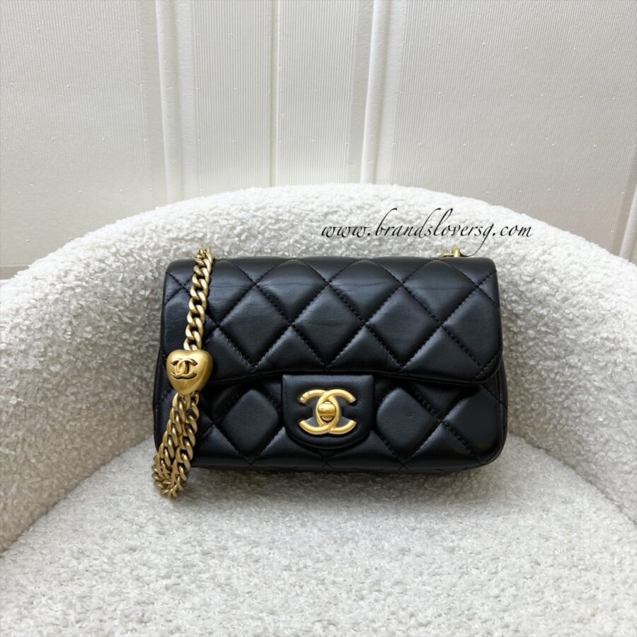 Chanel Heart Adjustable Chain Mini Flap Bag in Black Lambskin and AGHW (Model: ) | Studio Nafay