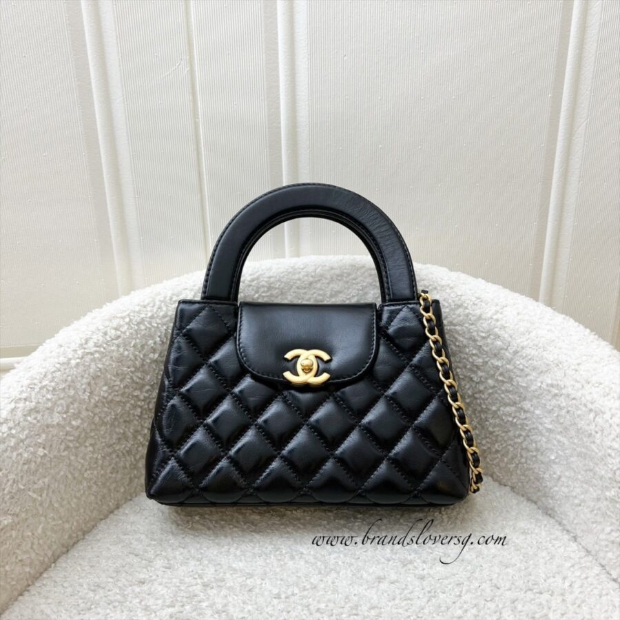 Chanel Mini / Small Kelly Bag in 24P Black Shiny Distressed Calfskin and AGHW (Model: ) | Studio Nafay