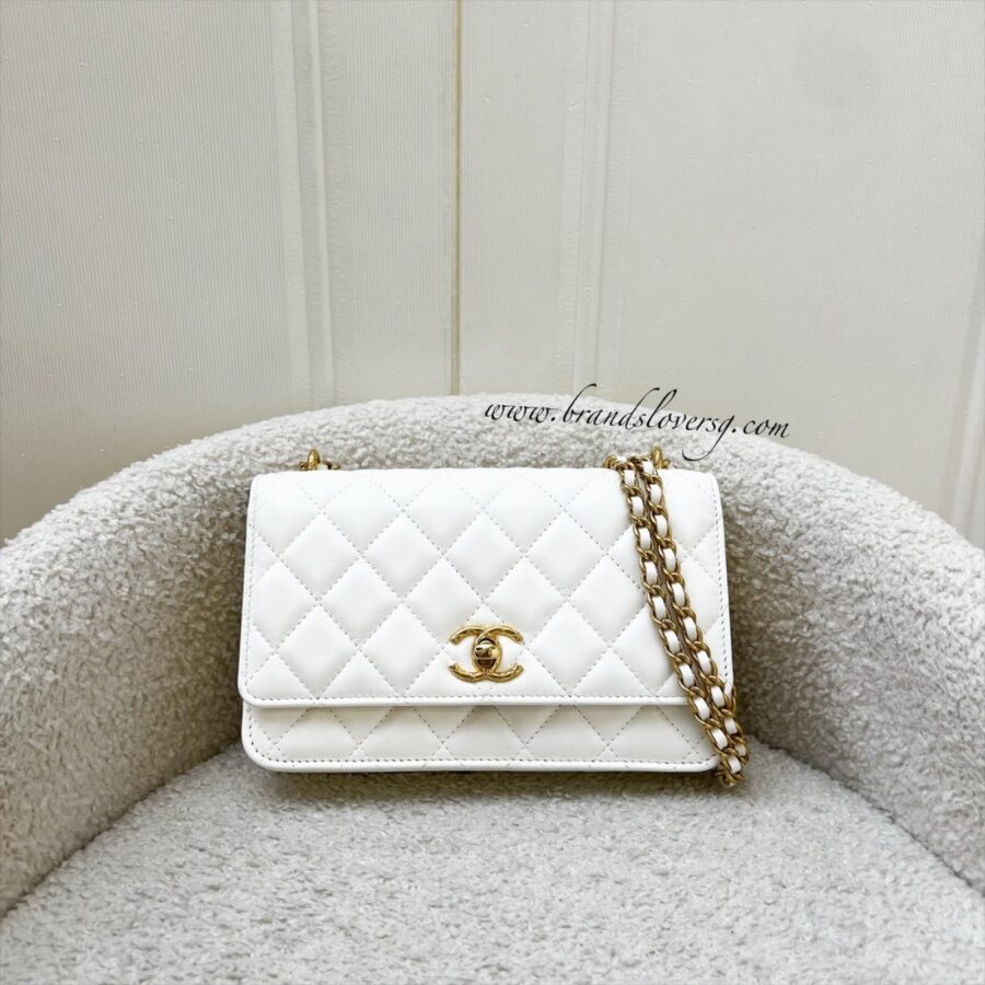 Chanel Seasonal Wallet on Chain WOC in White Lambskin and GHW (Model: ) Crossbody | Studio Nafay