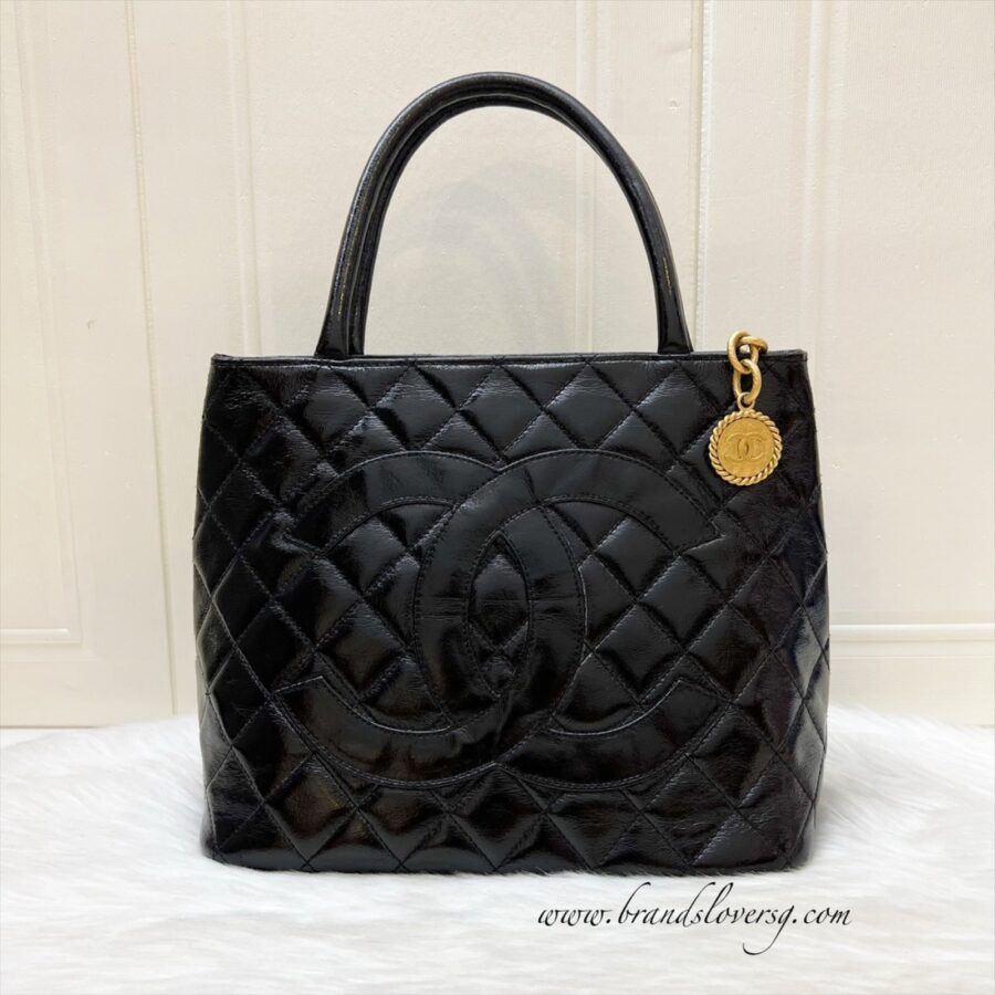 Chanel Medallion Tote in Black Glossy Calfskin and AGHW | Studio Nafay