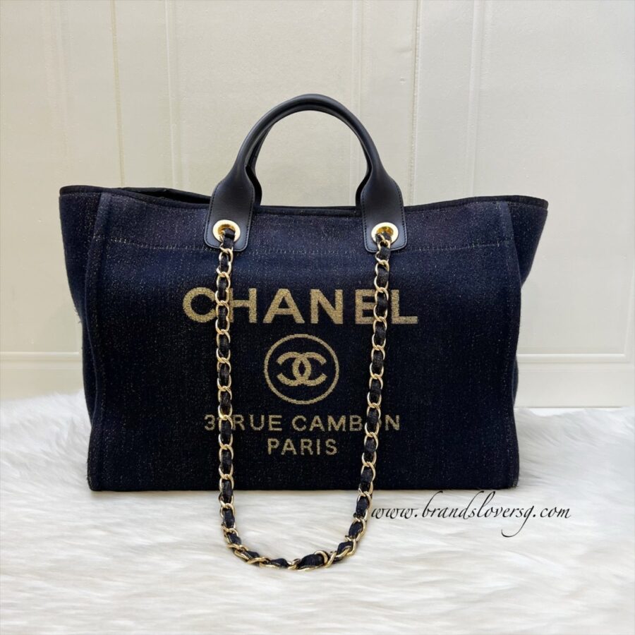 Chanel Large Deauville Tote in Navy Fabric, Glittery Threading and LGHW (Model: ) | Studio Nafay