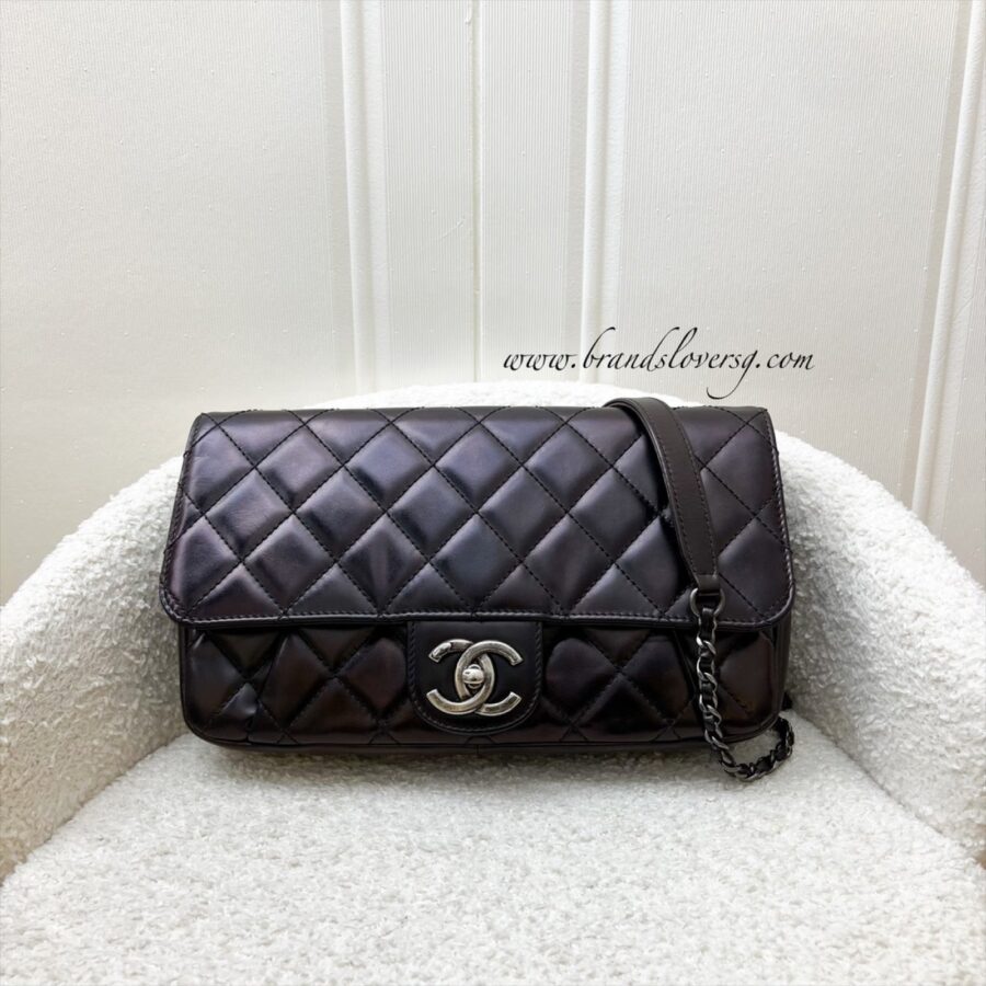 Chanel Seasonal Medium Flap Bag with Dark Bronze Shiny Calfskin and RHW | Studio Nafay