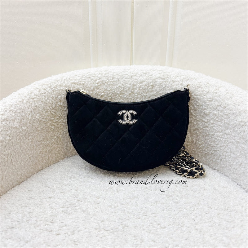 Chanel VIP Gift Crossbody Bag with Crystal Studded CC Logo in Black Velvet and LGHW | Studio Nafay