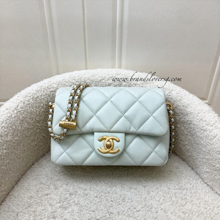 Chanel 21K Perfect Mini Flap Bag with Adjustable Chain in Iridescent Mint Caviar and AGHW (Model: ) | Studio Nafay