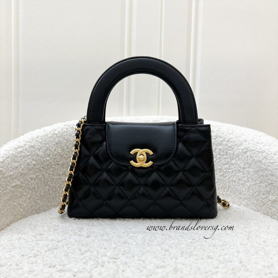 Chanel Mini / Small Kelly Bag in Black Shiny Distressed Calfskin and AGHW (Model: ) | Studio Nafay