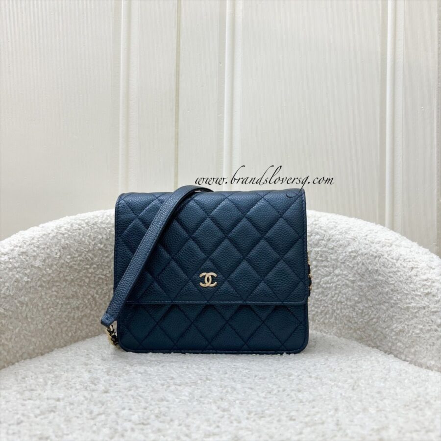 Chanel Square Wallet on Chain WOC in Metallic Blue Caviar and LGHW (Model: ) Crossbody | Studio Nafay
