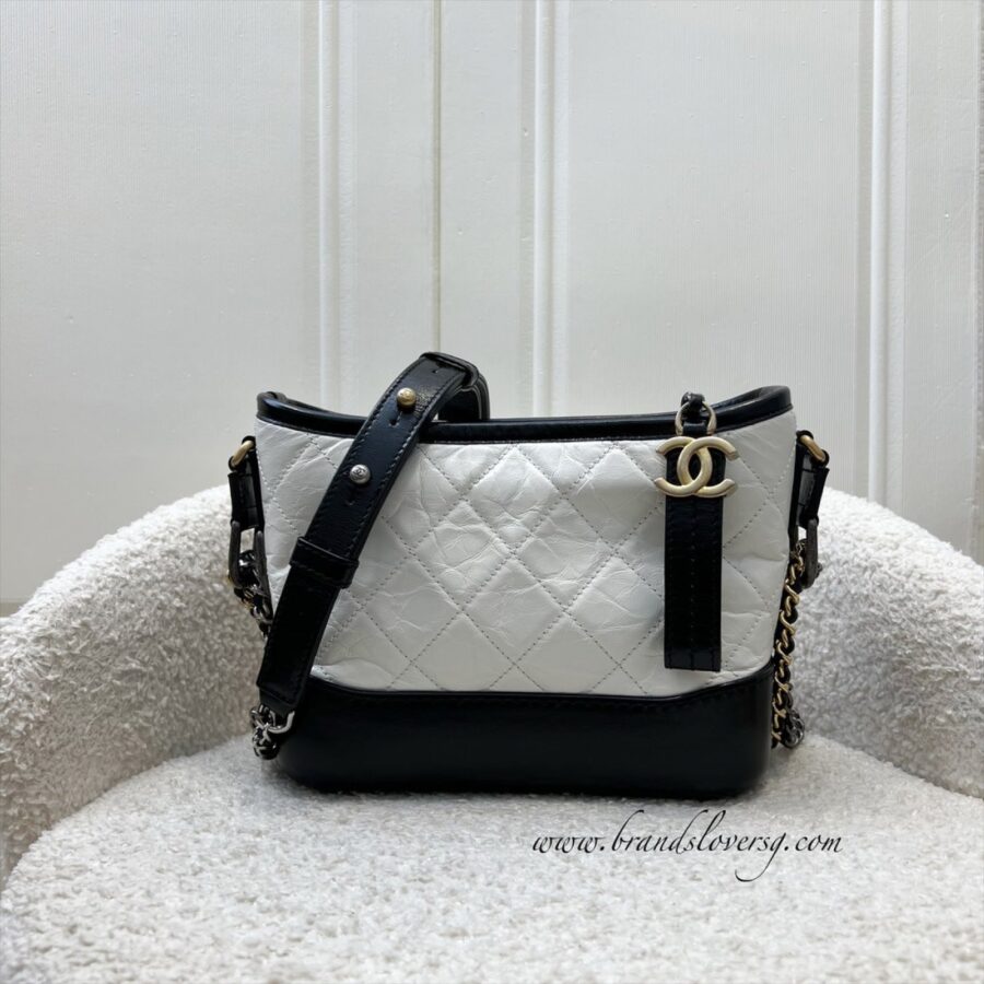 Chanel Small Gabrielle Hobo in White Distressed Calfskin, Black Base and 3 Tone HW Shoulder Bag | Studio Nafay