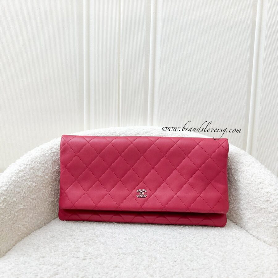 Chanel Foldover Clutch in Dark Pink Lambskin and SHW | Studio Nafay