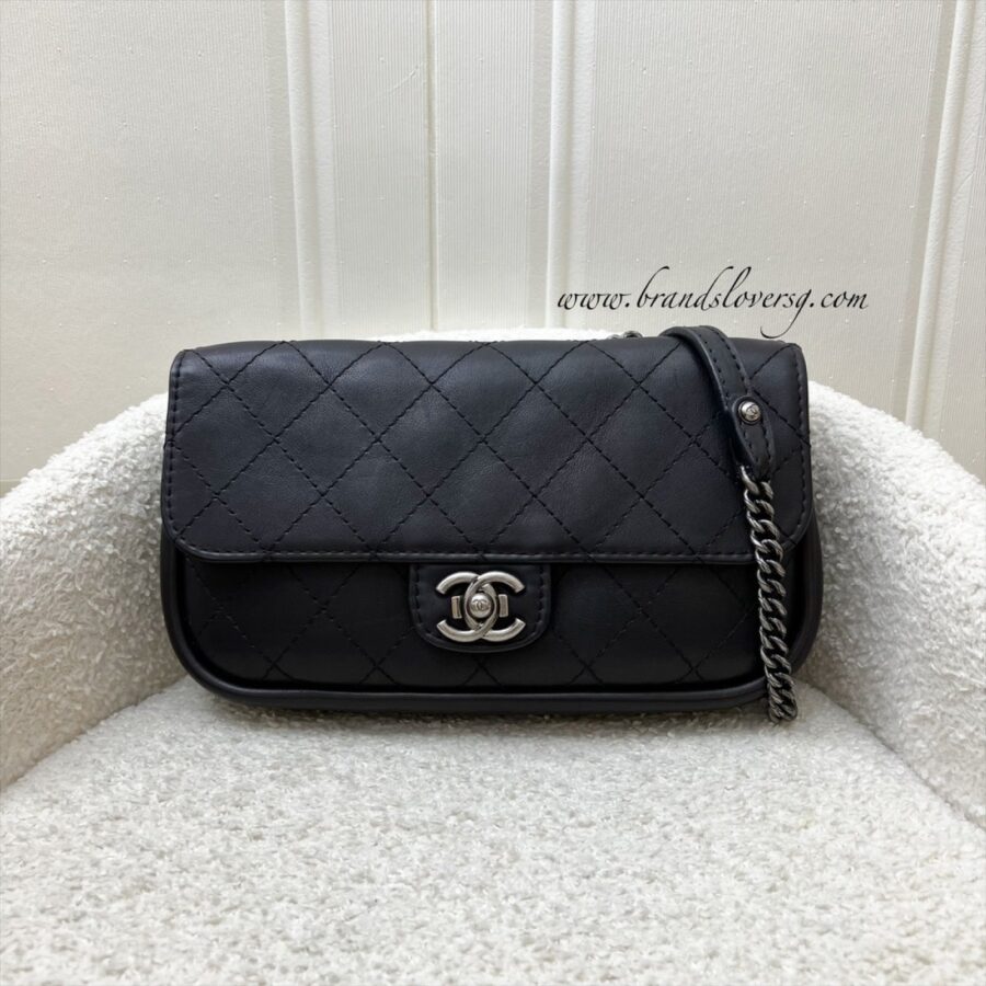 Chanel Seasonal Small Flap Bag in Black Calfskin with Suede Interior and RHW | Studio Nafay
