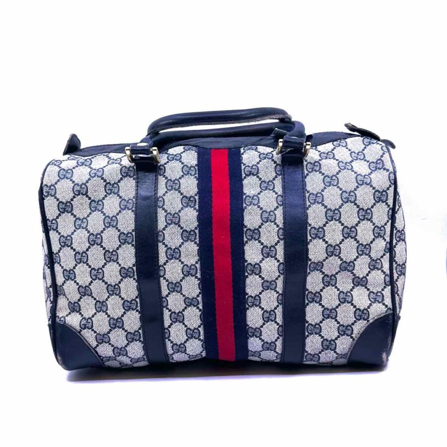 GUCCI Boston Navy, Cream Coated canvas Monogram Handbag | Studio Nafay