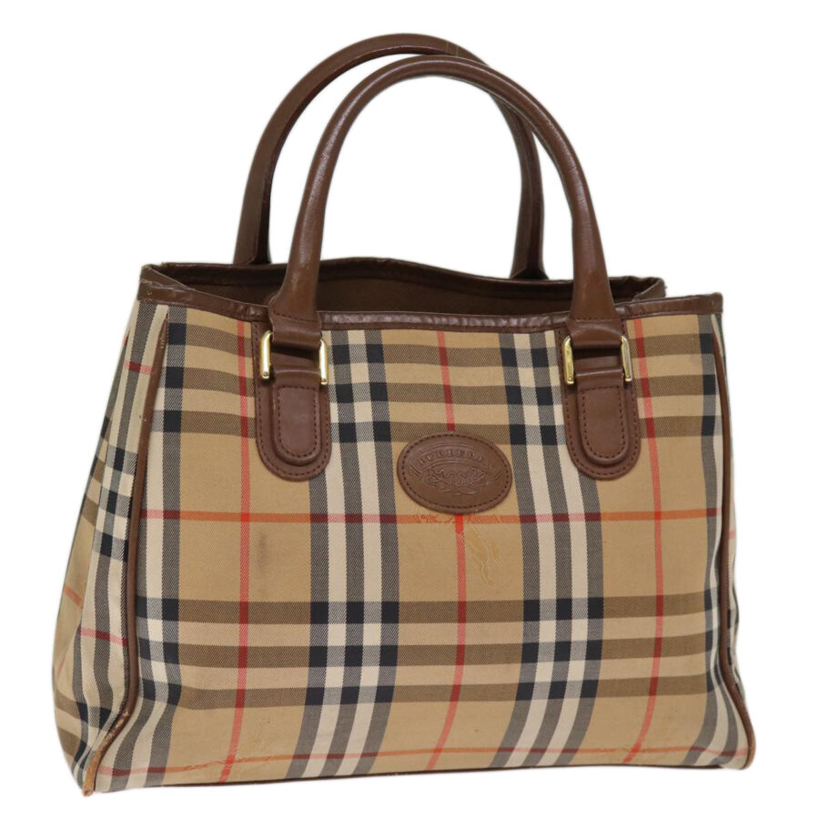 Burberry Nova Check Hand Bag Nylon Beige Auth ep4200 | Studio Nafay