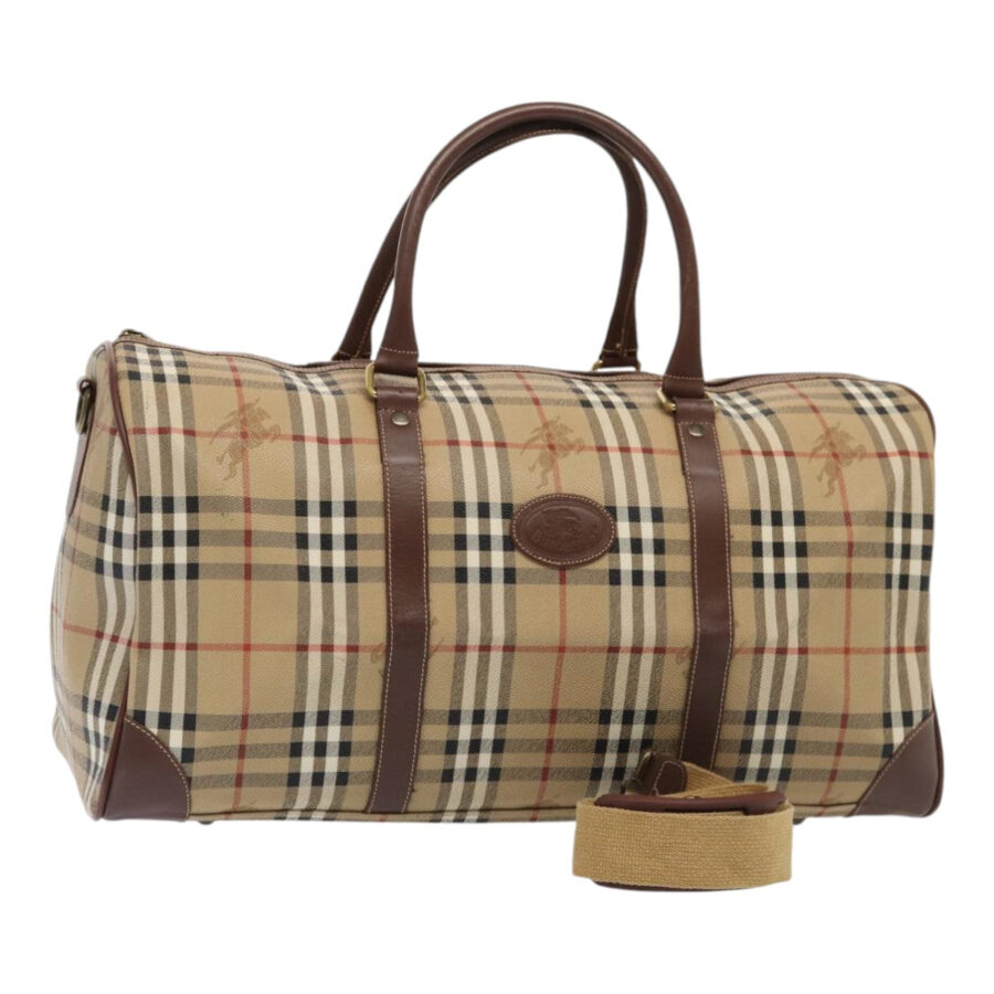 BurberrySs Nova Check Boston Bag PVC Leather 2way Beige Auth ep5370 | Studio Nafay