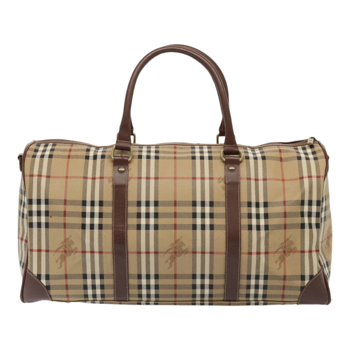 BurberrySs Nova Check Boston Bag PVC Leather 2way Beige Auth ep5370