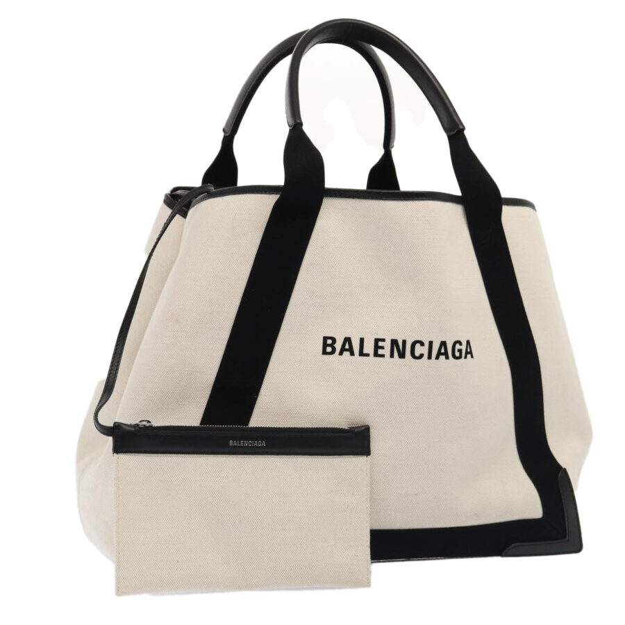BALENCIAGA Cabas Hand Bag Canvas Silver White Auth ep5384 | Studio Nafay