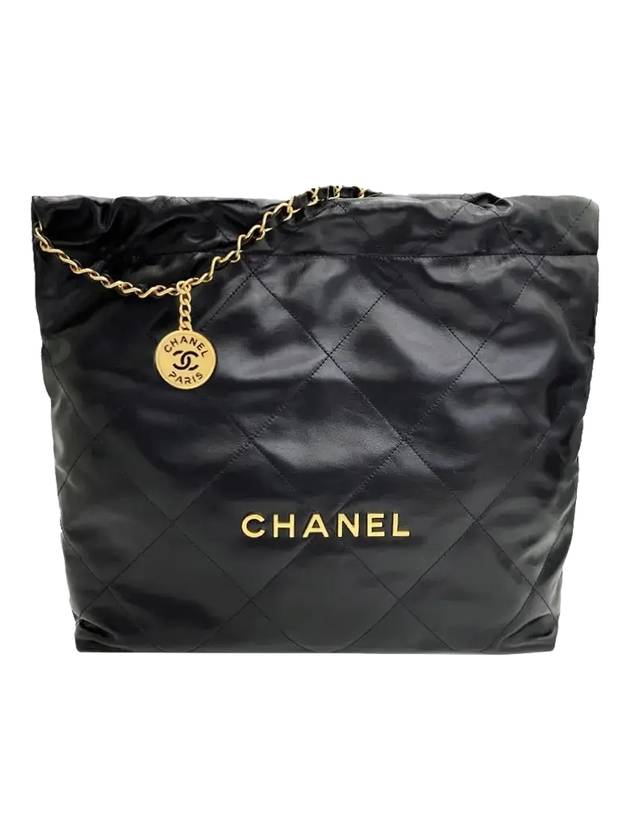 Medium Shoulder Bag Shiny Calfskin Gold Black Chanel