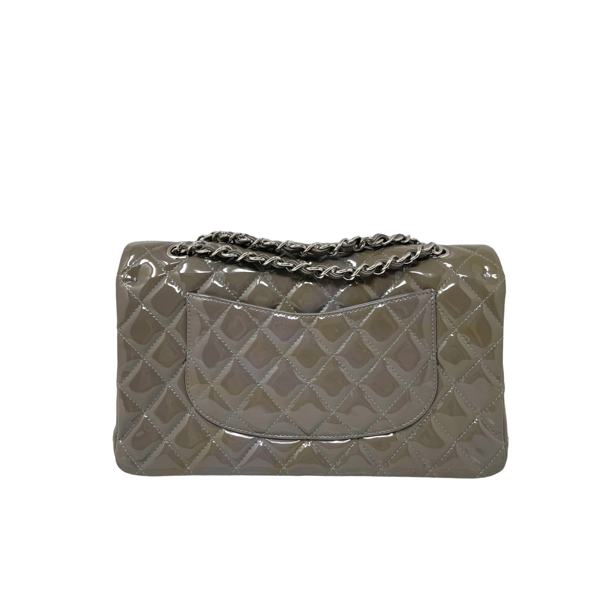 Chanel Classic Patent Medium Double New Bag – Grey