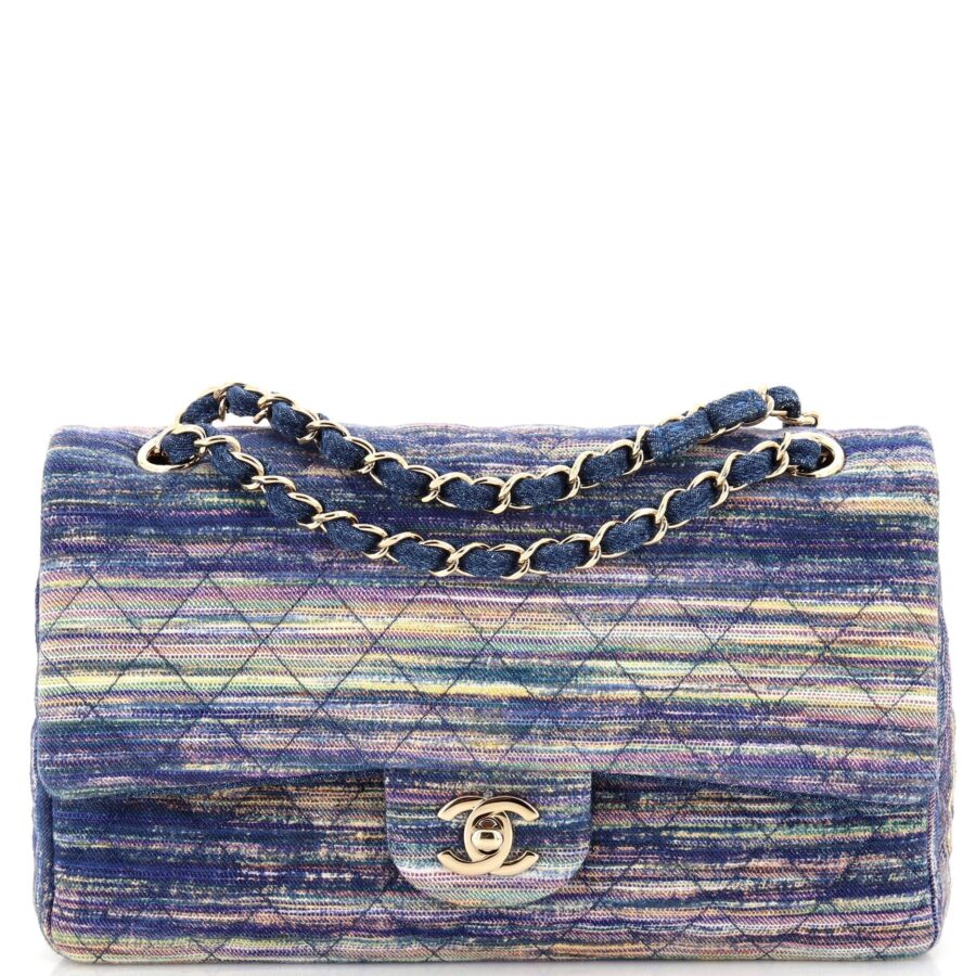 CHANEL Classic Double Flap Bag Quilted Multicolor Denim Medium | Studio Nafay