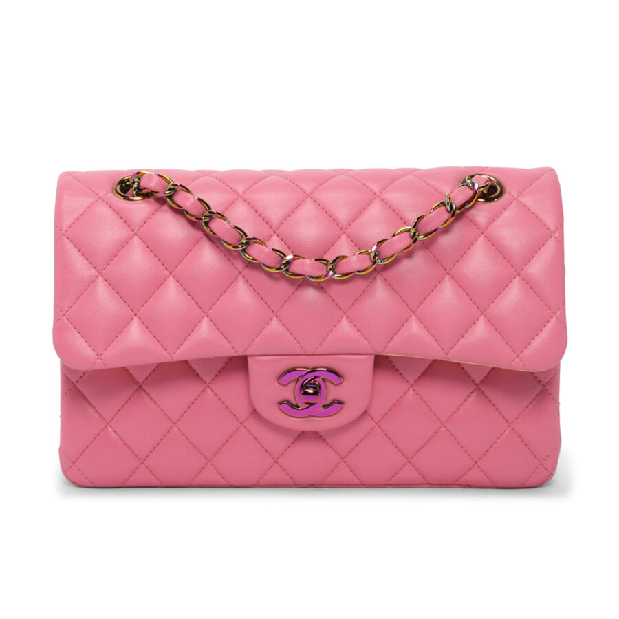 Chanel Pink & Yellow Quilted Lambskin Small Classic Flap Bag | Studio Nafay