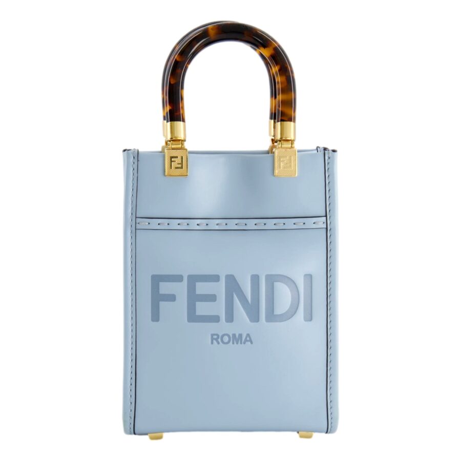 Fendi Mini Sunshine Shopper Tote Crossbody Bag 2Way Baby Blue Leather | Studio Nafay