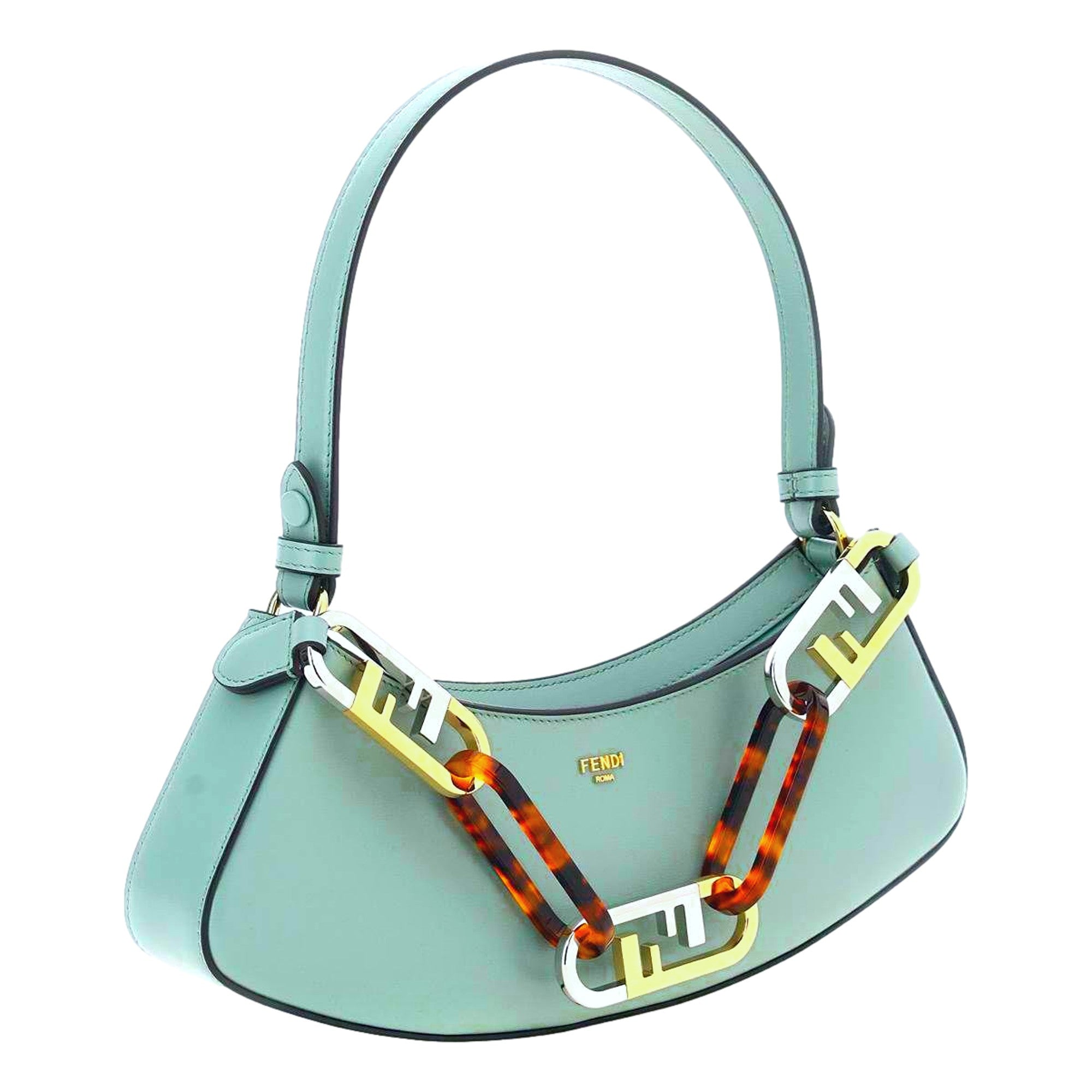 Fendi O’Lock Swing Tiffany Blue Calf Leather Small Hobo Shoulder Bag
