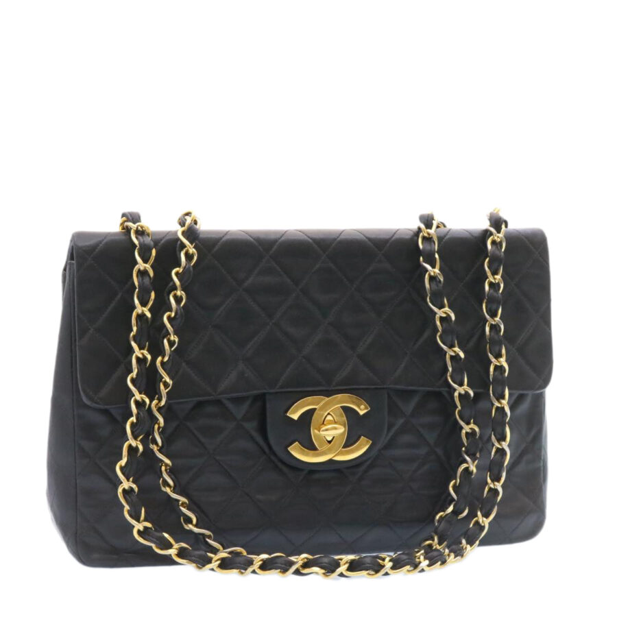 Chanel Big Matelasse New Chain Shoulder Bag Lamb Skin Black Gold Auth amgA | Studio Nafay