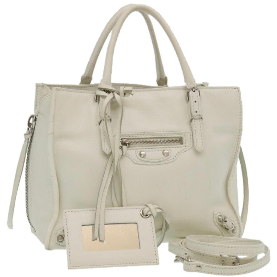 BALENCIAGA 2Way Shoulder Bag Hand Bag Leather White Auth am2305g | Studio Nafay