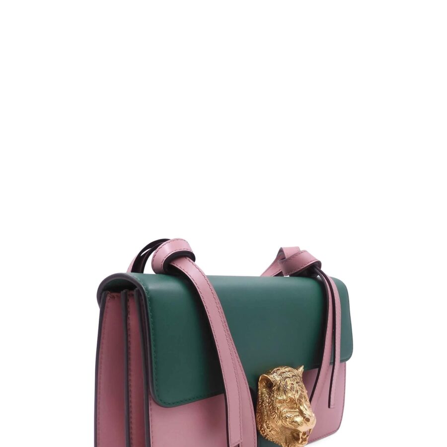 Animalier Tiger Head Clasp Shoulder Bag Pink Green | Studio Nafay