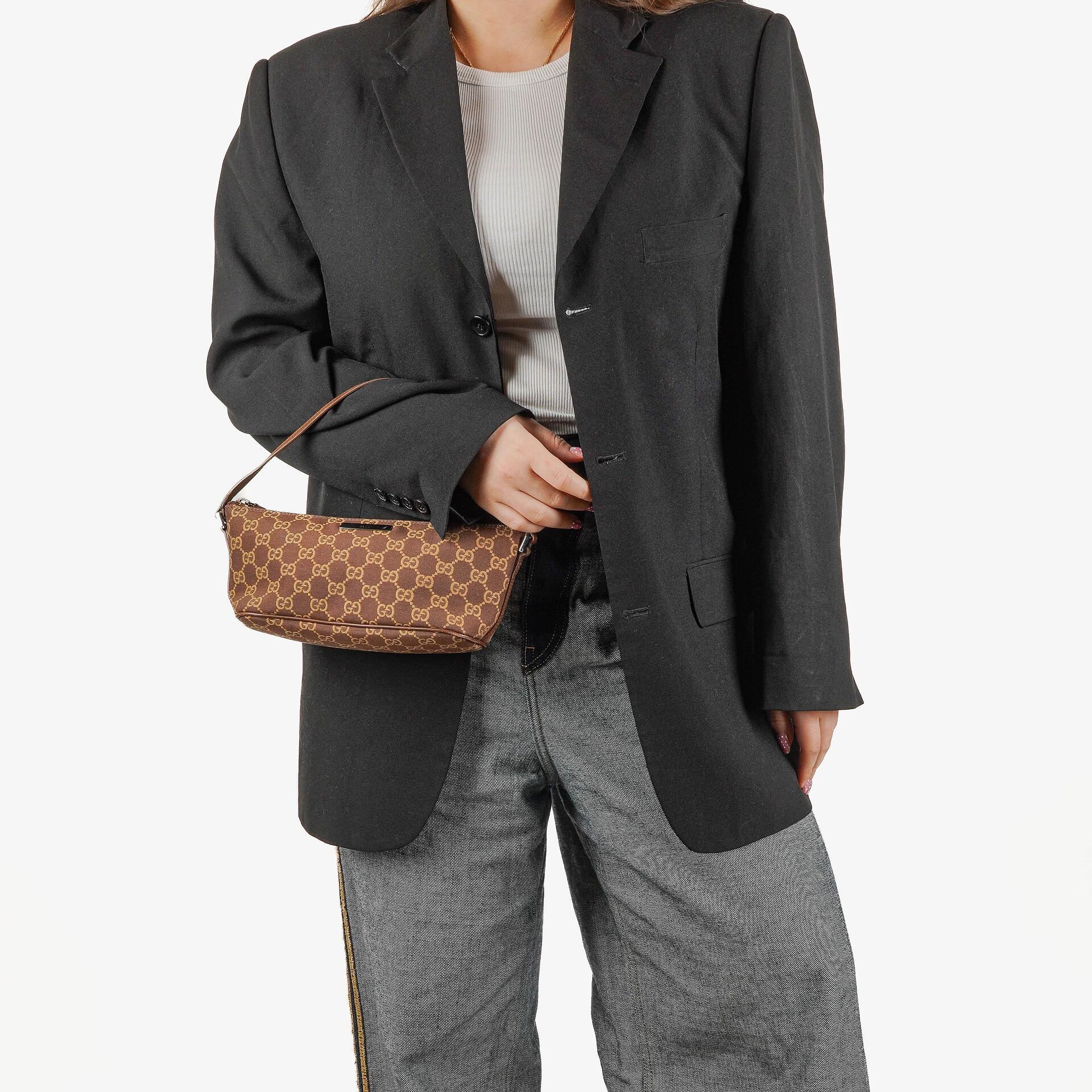 Gucci Baguette Pochette Boat Brown GG Monogram Bag