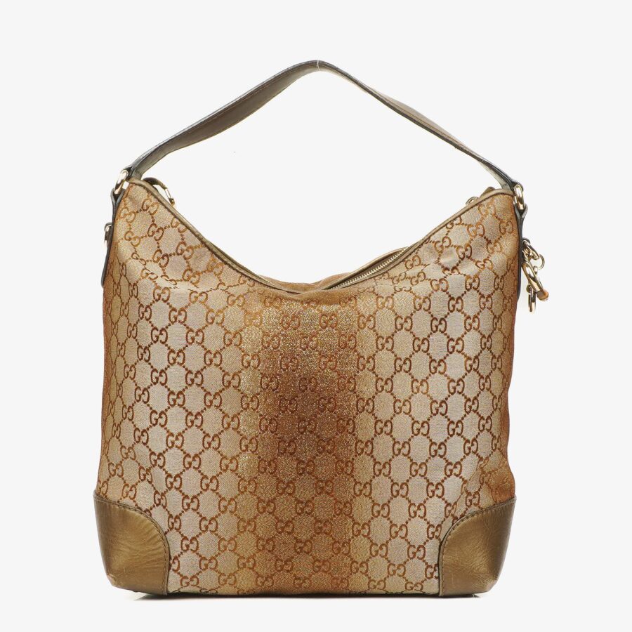 Gucci Beige Metallic Monogram GG Canvas Heart-Bit Hobo Bag | Studio Nafay