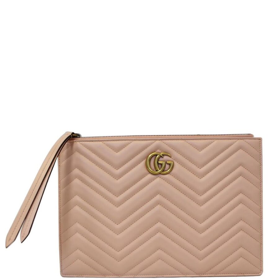Gucci Marmont Gg Quilted Leather Zip Pouch Pink Tote | Studio Nafay