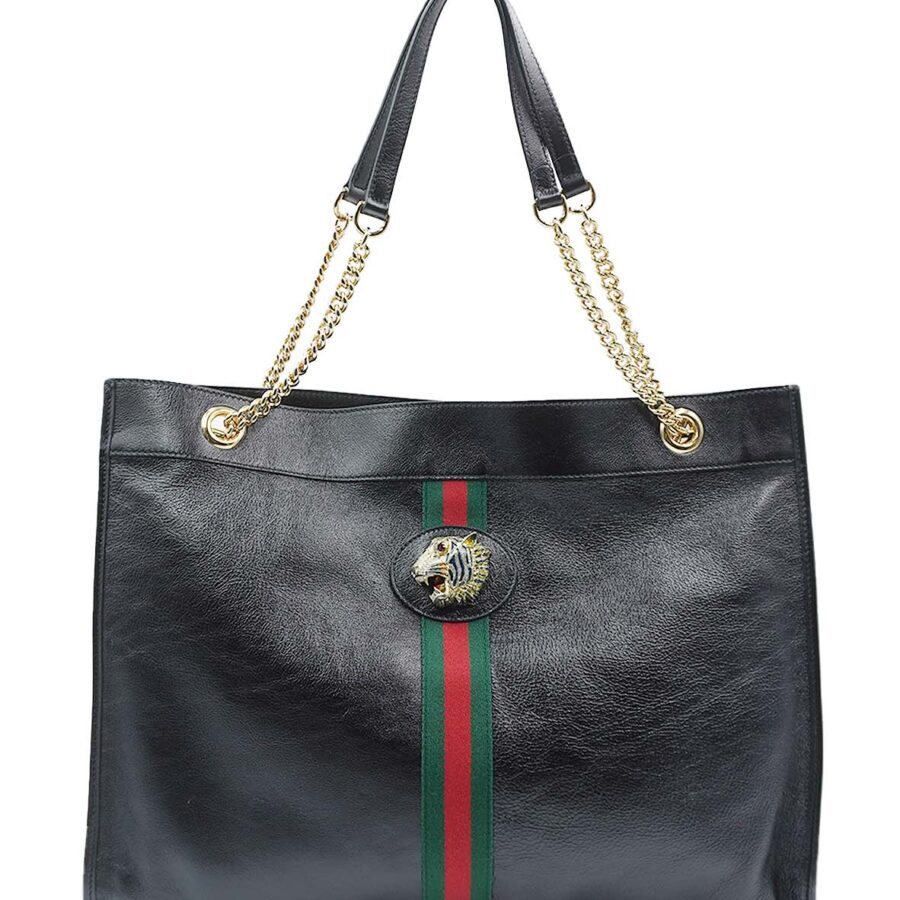 Maxi Rajah Chain Tote Leather Bag Black | Studio Nafay