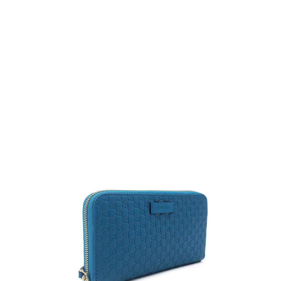 Micro GG Guccissima Zip Around Leather Wallet Blue | Studio Nafay