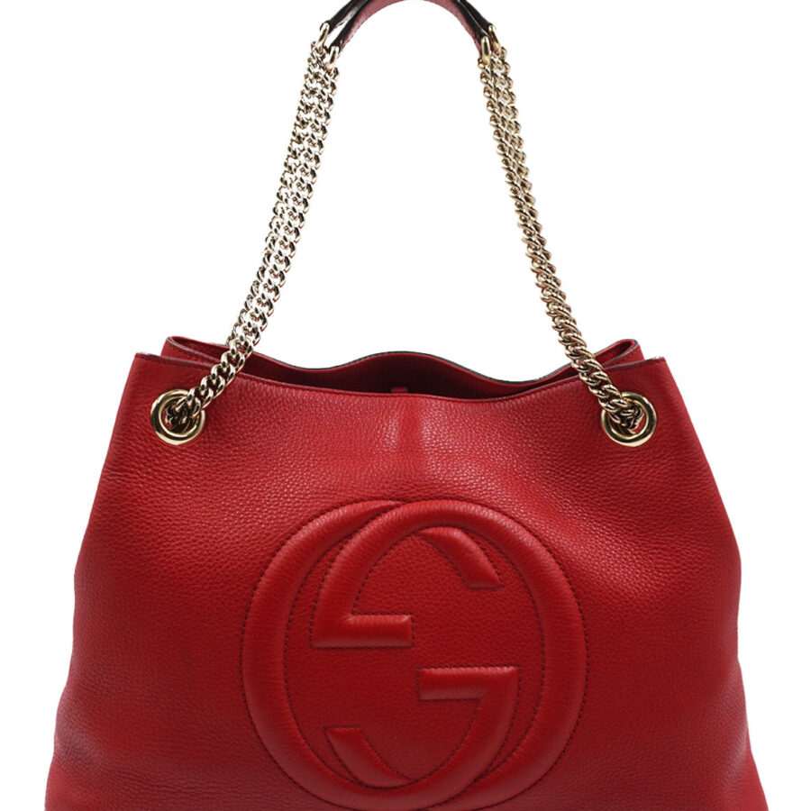Red Pebbled Leather Soho Chain Tote Bag Red | Studio Nafay